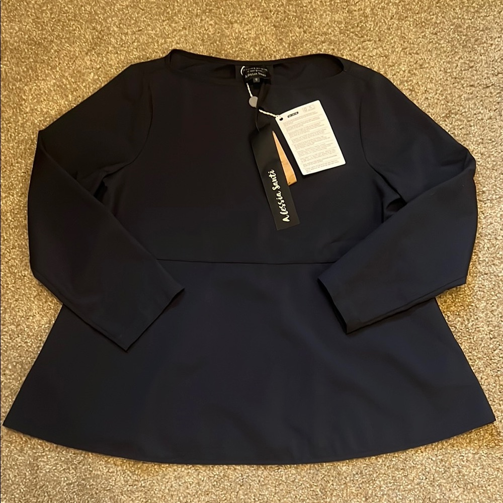Alessia Santi Black Long‎ Sleeve Boat Neck Top